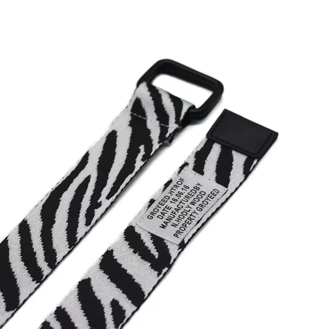 

Zebra print new canvas belt double-ring jacquard decoration in style belt plus long belt casual versatile