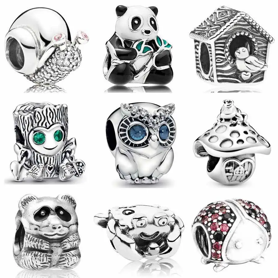 Sparkling Snail Owl Spring Bird Sweet Home Panda Tree Monster Charm Fit Europe Bracelet 925 Sterling Silver Animal Bead Jewelry