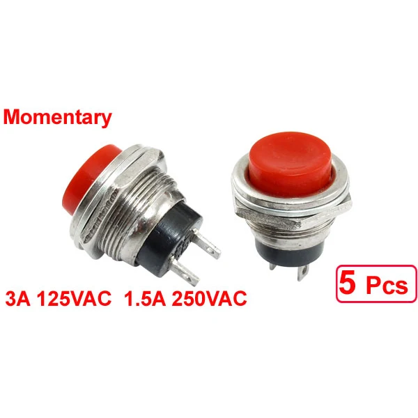 5 шт. SPDT красный круглый Мгновенный кнопочный переключатель 3A 125V 1.5A