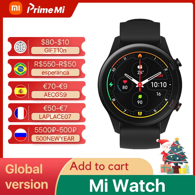 

Оригинальные часы Xiaomi Mi с GPS, фитнес-трекером, цветные часы 5ATM, водонепроницаемый спортивный пульсометр, экран AMOLED 1,39 дюйма