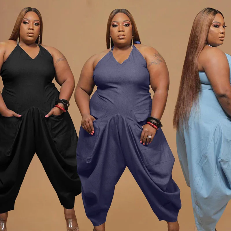 

2022 Jumpsuit Women Loose Halter Jumpsuit Streetwear Overalls One Piece Outfits Plus Size Jumpsuits Wholesale Dropshipping