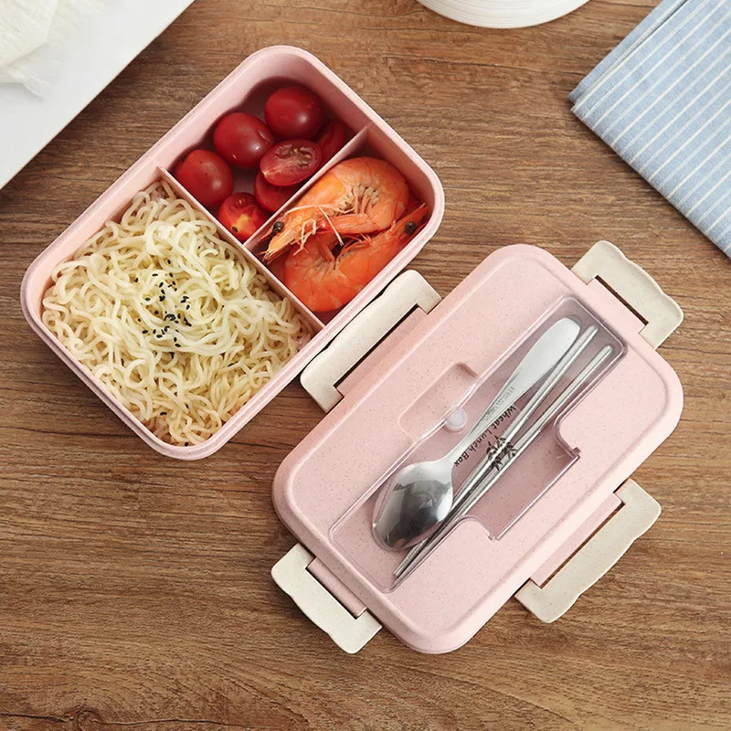 

Microwave Lunch Box Wheat Straw Dinnerware Food Storage Container Children Kids School Office Portable Bento Box Lunch Bag