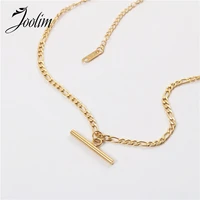 joolim jewelry wholesale gold finish figaro chain toggle choker necklace stainless steel necklace