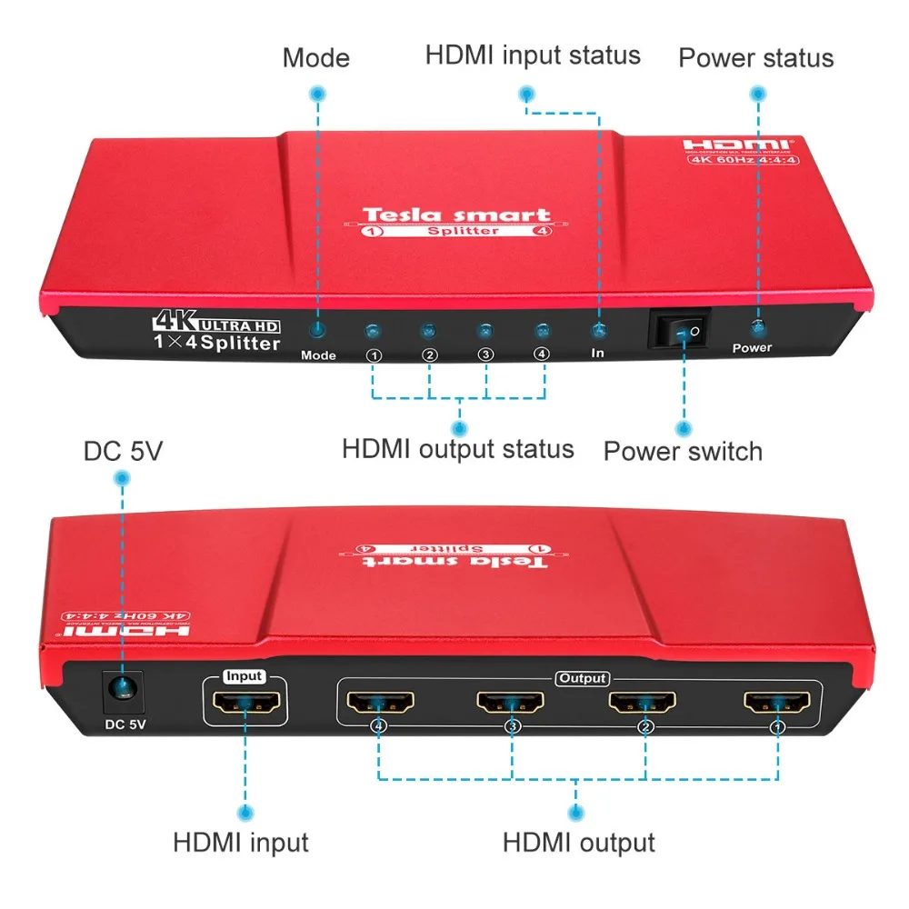 4K HD HDMI разветвитель 1x4 4 порта HDMI 1x4 HDMI2.0 до 4K@ 60 Гц HDCP2.2 3D HDR10 HDTV DVD PS3 Xbox