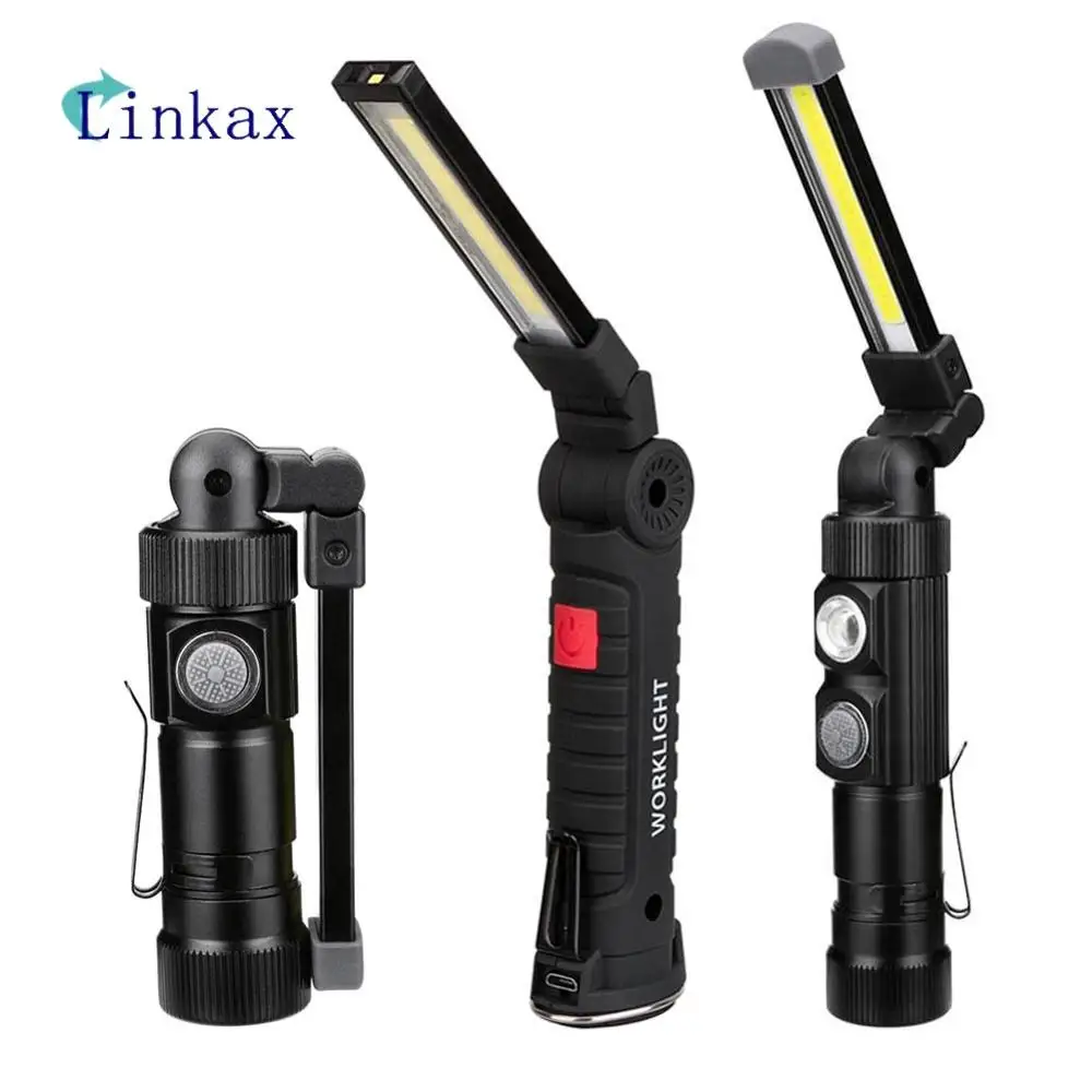 

USB перезаряжаемый портативный COB фонарик Магнитный светодиодный рабочий свет COB инспекционная Подвесная лампа для наружного кемпинга автом...