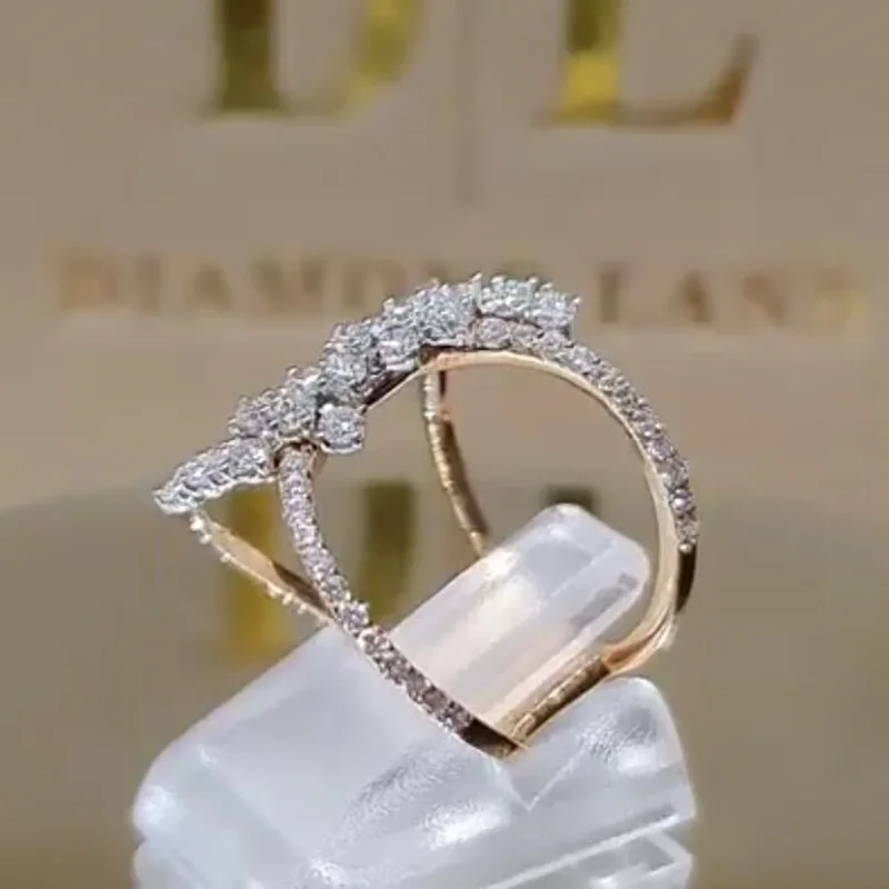 

OMHXZJ Wholesale RR1196 European Fashion Fine Woman Girl Party Birthday Wedding Gift Simple Cross AAA Zircon 18KT Rose Gold Ring