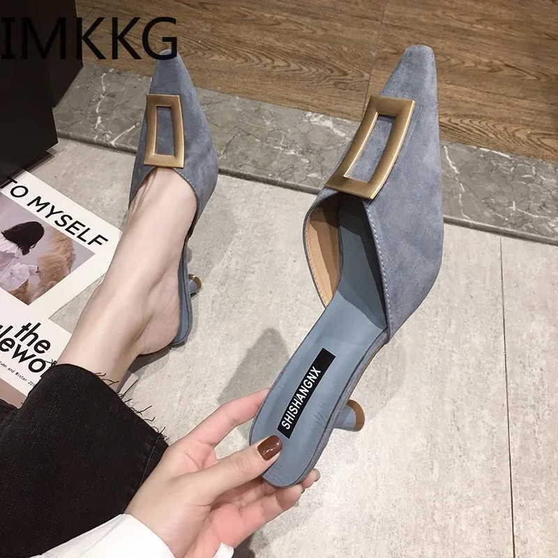 Летние женские туфли без задника Женские босоножки с острым носком на высоком