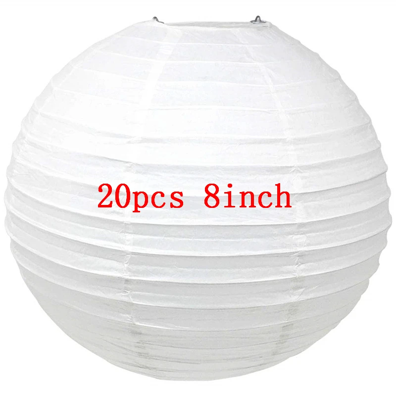 20pcs 8inch white Ipalmay-золотые черно-белые подвесные круглые бумажные фонарики 8-10 дюймов для свадьбы или «нулевого дня рождения» события день рождения для улицы - Цвет: 20pcs 8inch white