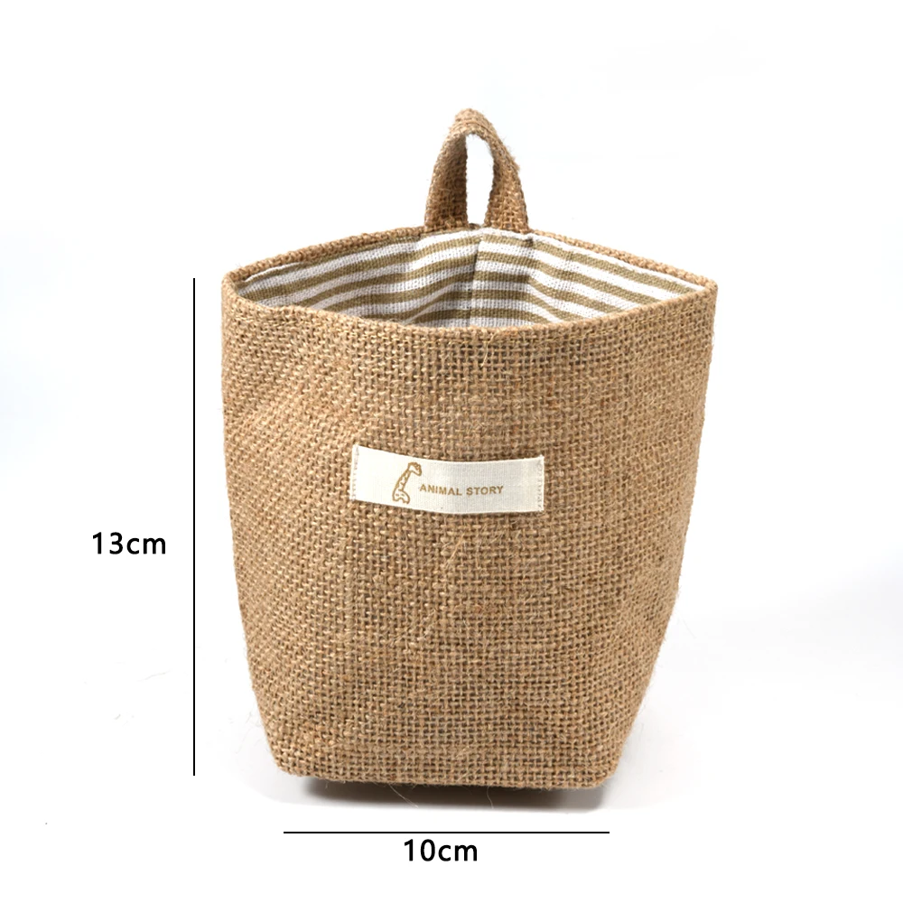 Джутовая настольная корзина для хранения подвесной карман маленький мешок