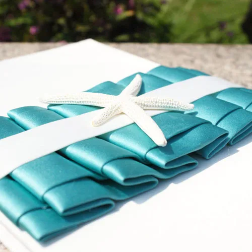 Свадебная книга для сбора подписей гостей синие ленты с белой морской звездой