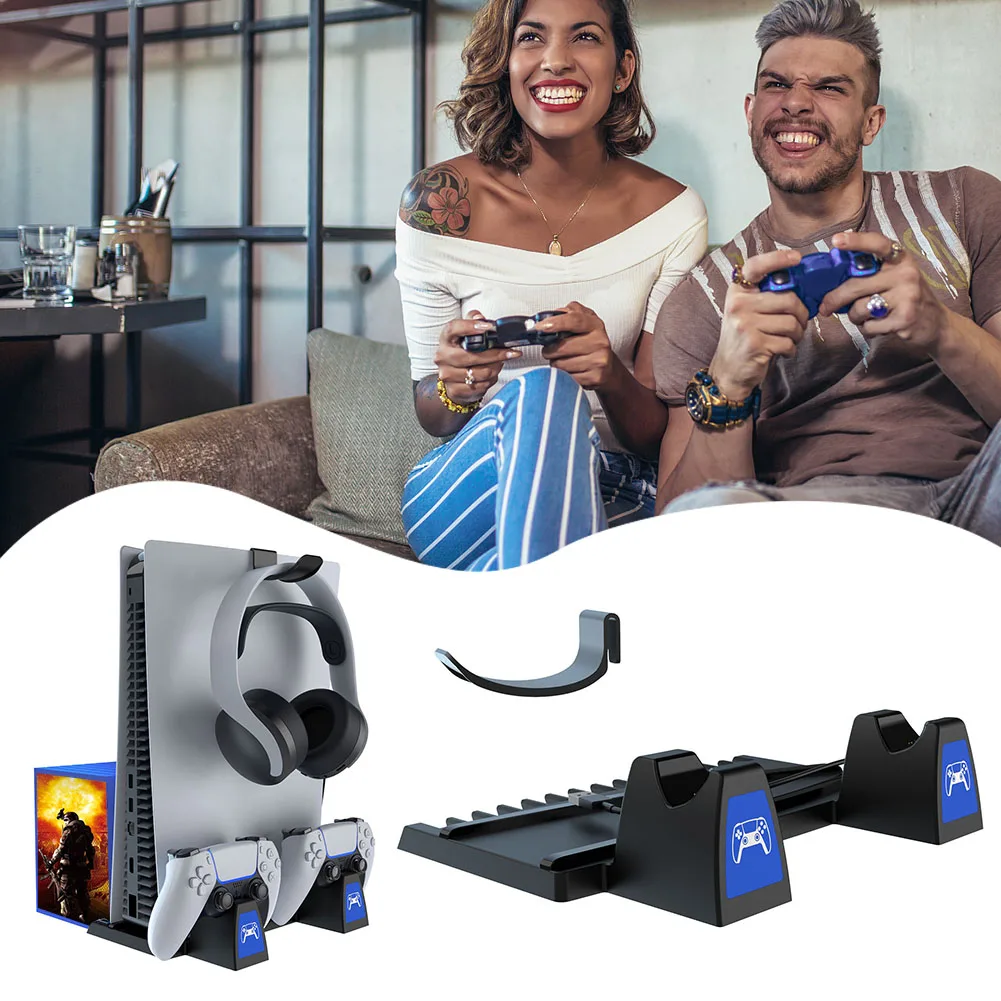 

Dual Charger Game Handle Mount Stand Clip Holder for PS5 Gamepad Controller Charging Cradle Dock Headset Rack Stand