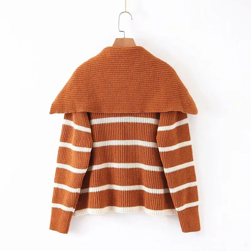 

Women Clothes 2019 Autumn and Winter Clothes Women Lazy Wind Big Lapel Striped Cardigan Women Sweater Women Casaco Feminino