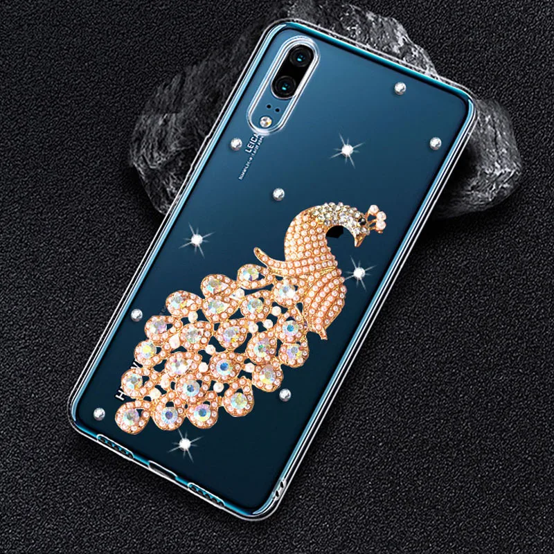 

Luxury Glitter Rhinestone Silicone Case For OnePlus Nord 9 8T 8 7T 7 Pro 6T 6 5T Fashion Peacock Bling Diamond Protector Cover