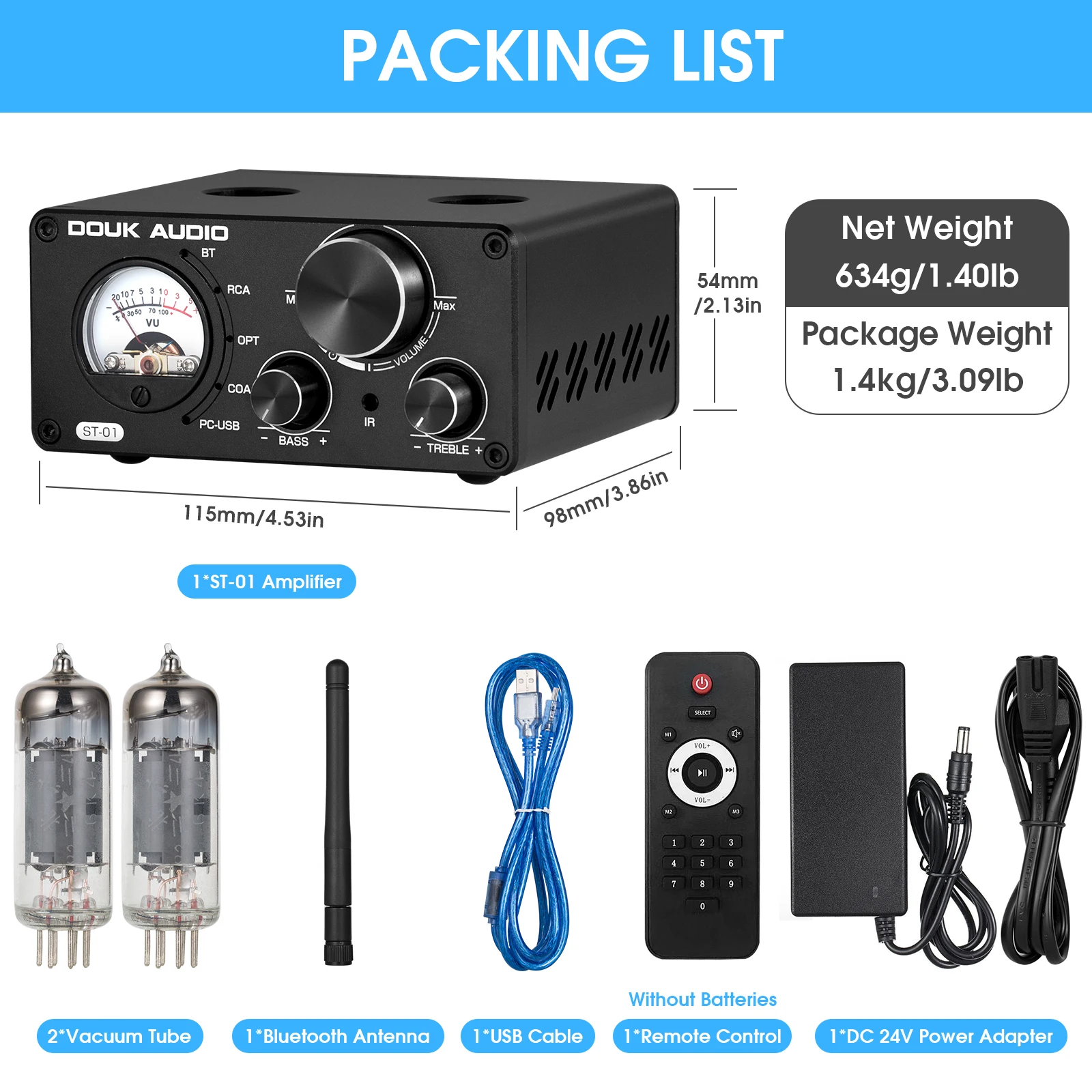Вакуумный стереоприемник Douk Audio HiFi Bluetooth 5 0 USB DAC COAX/OPT Digital Amp VU Meter 100 Вт + |