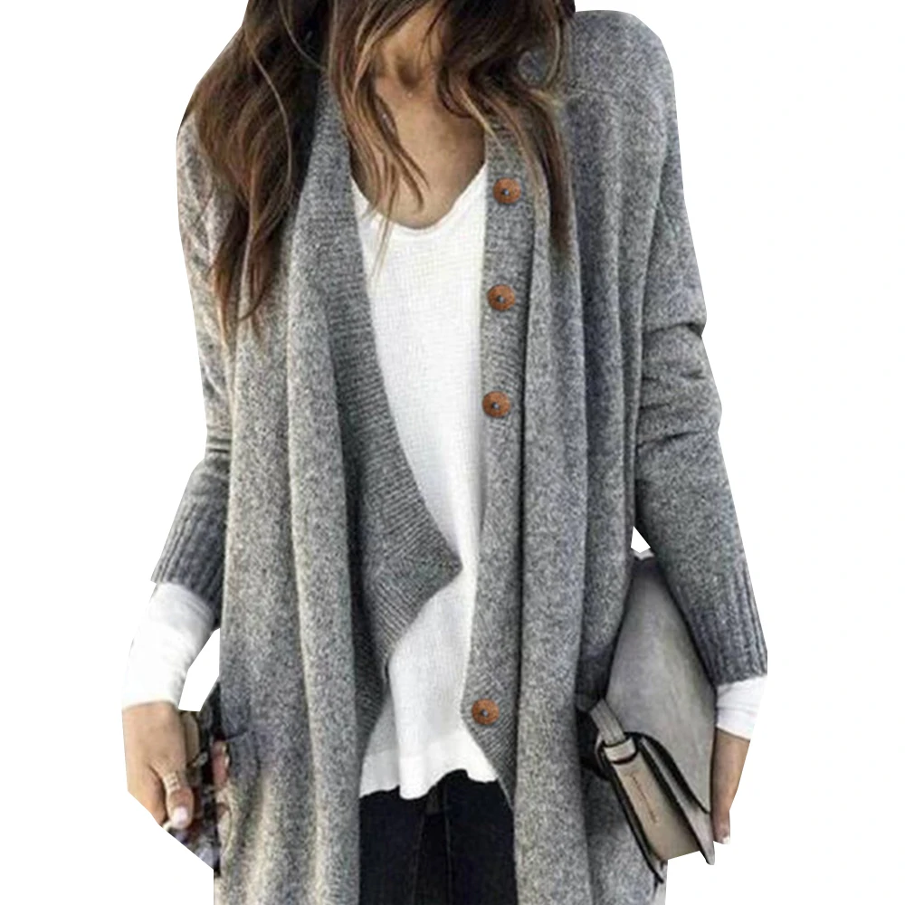 

Knitted Cardigan Women Solid Color Button Winter Women Long Sleeve Irregular Sweater Coats Female Cardigans