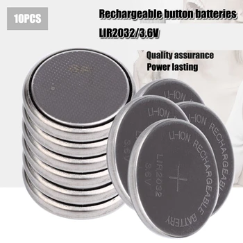10pcs LIR2032 3.6V button battery Machinable soldering feet Rechargeable battery Replace CR2032