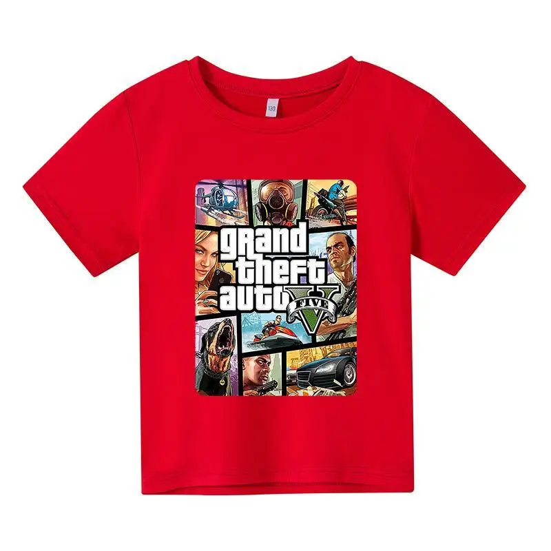 2021 летние футболки для мальчиков с От 4 до 14 лет Модная хлопковая Grand Theft Auto игра GTA5
