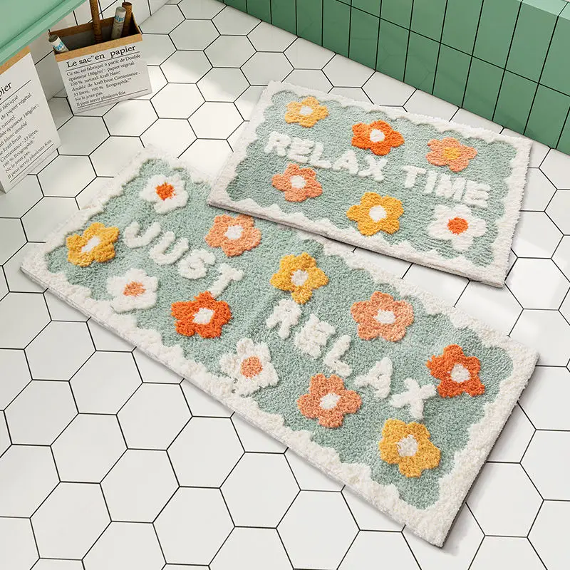 

1PC Ins simple Bathroom Floret Carpet Flower Area Rugs Anti Slip absorbent House Entrance Carpets thickened door mat Home Decor