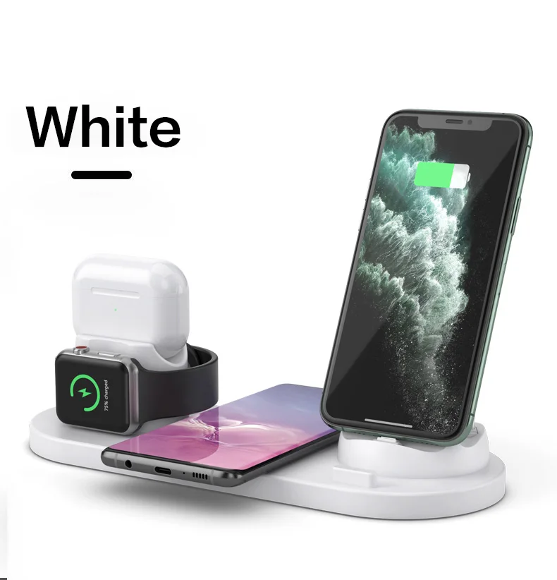 10w qi wireless charger station 6 in 1 for iphone airpods micro usb type c stand phone chargers for apple watch airpods charging free global shipping