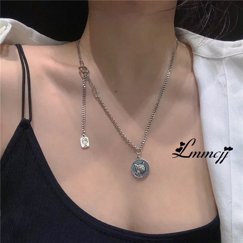 

Lmmcjj Cool Vintage Girl Cat Necklace For Women Cute Cat Clavicle Chain Sweater Chain Kitten Choker Fashion Jewelry Gift 2021