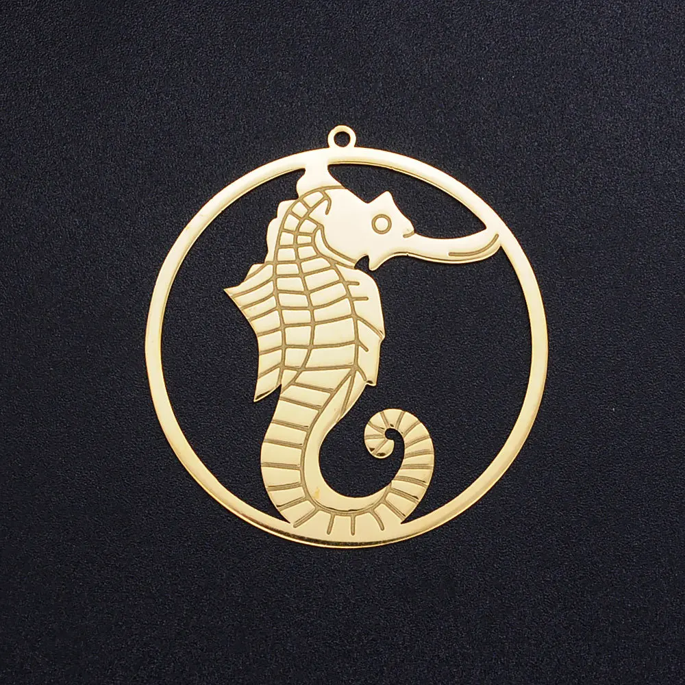 

Gilded Sea Horse Pendant 42*40mm Stainless Steel DIY Animal Jewelry Marking Accessories 15pcs