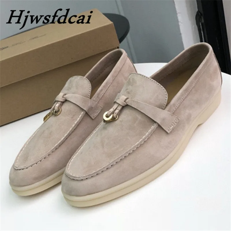 

Туфли Hjwsfdcai женские из натуральной кожи, повседневные туфли на плоской подошве, без застежки, с металлическим замком, удобная летняя обувь д...