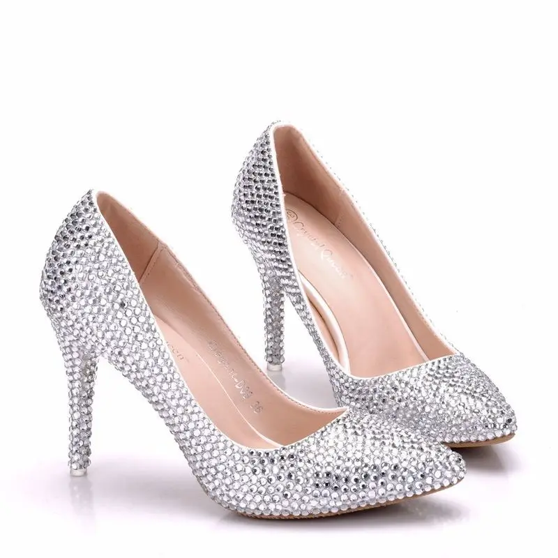 Sexy Pumps Wedding Women Fetish Shoes women pumps Party banquet PU Rhinestones Slip On 9.5CM Thin High Heels Pointed Toe