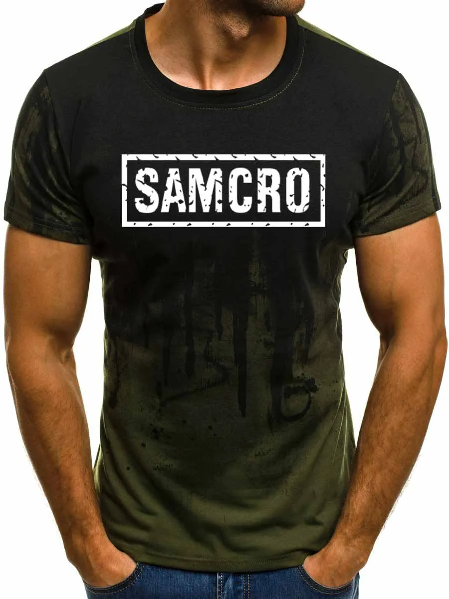 

2020 New Men's summer short sleeve SOA Sons of anarchy SAMCRO Printed Summer Cotton Gradient Short Sleeve Men's T-Shirt