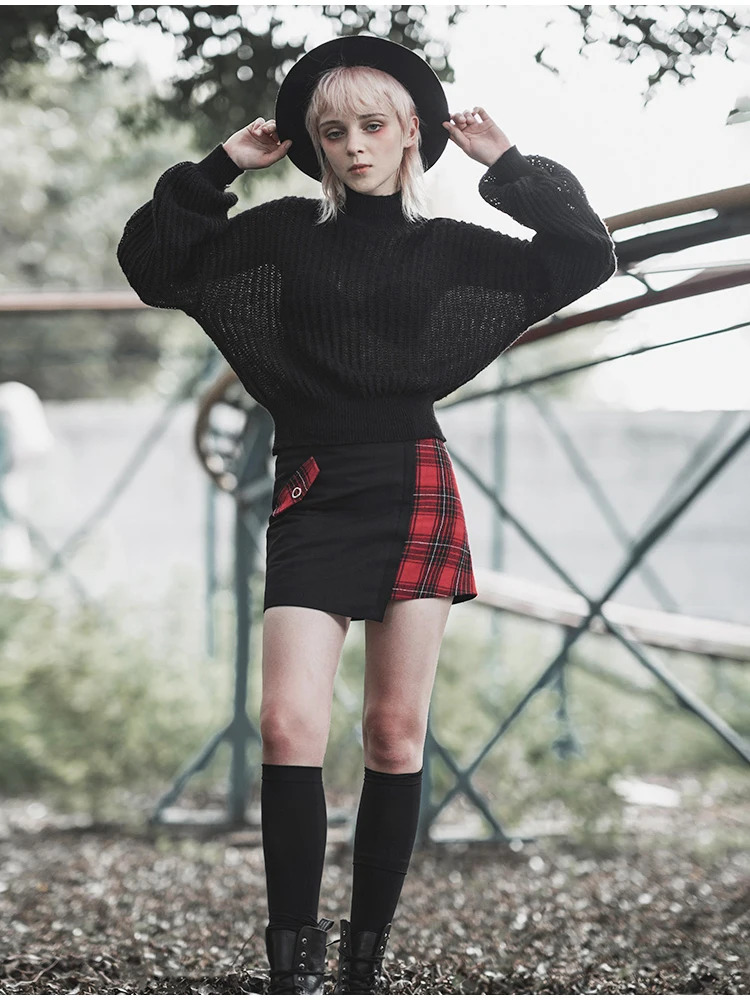 Женская облегающая юбка в клетку двухцветная стиле панк-рейва Харадзюку С