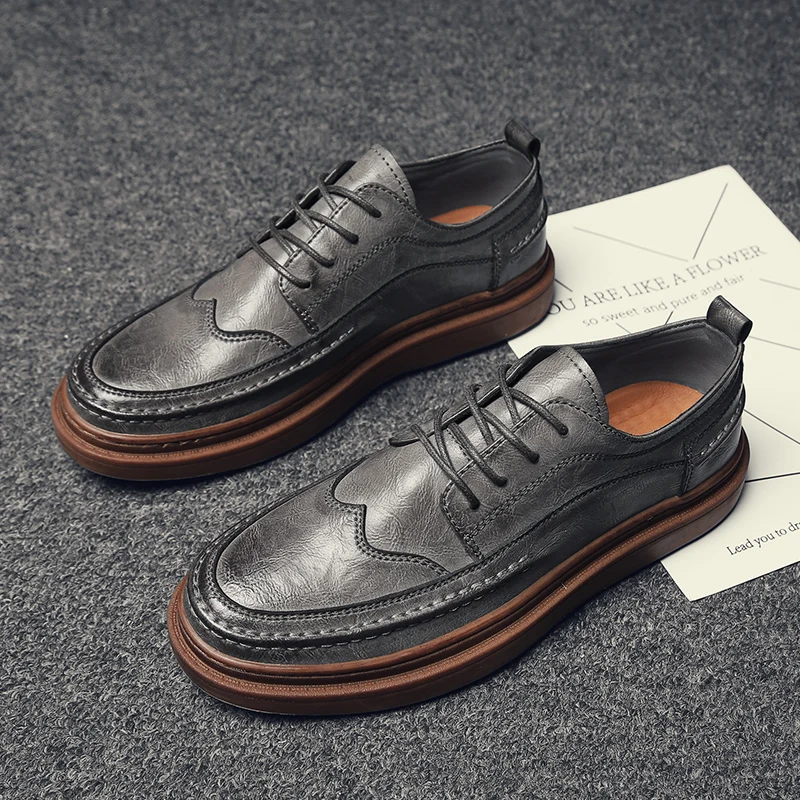 Men Shoes Casual genuine Leather Sneakers Men Shoes outdoor fashion Men'S Casual Shoes British brogue Lace Up Male Flat shoes s5