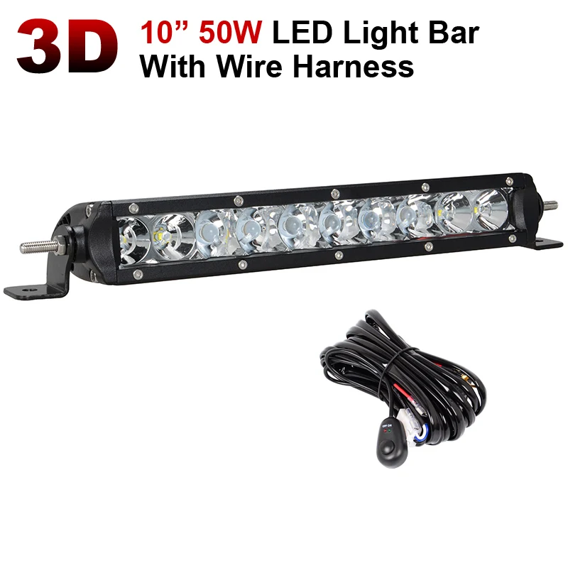 1pcs bar with Wire 11 дюймов 50 Вт светодиодный рабочий светильник Однорядный прожектор точечный луч Рабочая лампа для джипа мотоцикла внедорожника грузовика ATV SUV 4X4 4WD автомобиля Stylng - Цвет: 1pcs bar with Wire