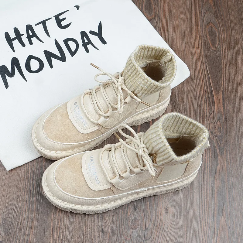 Женские повседневные короткие ботинки в литературном ретро стиле вязаные