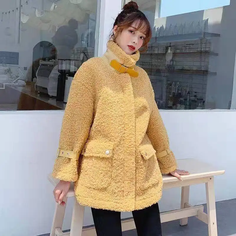 Женская Овчина из натурального меха ягненка Повседневная теплая куртка