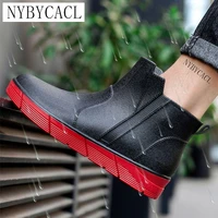 mens japanese short tube fashion outdoor waterproof work shoes low top wear resistant solid color slip on youth rubber shoes