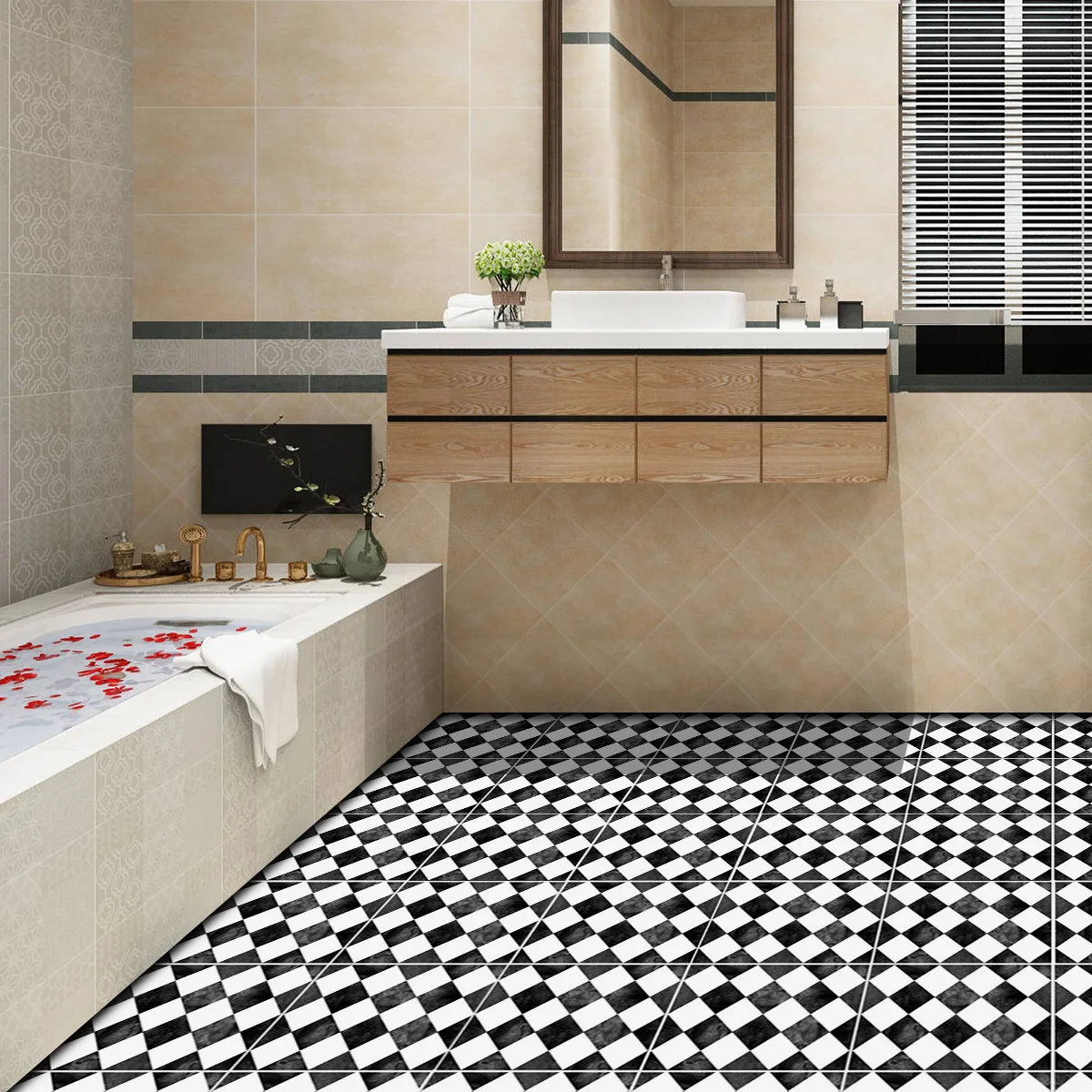 Черно-белые сетки плитки наклейки водонепроницаемый самоклеющиеся обои стикер