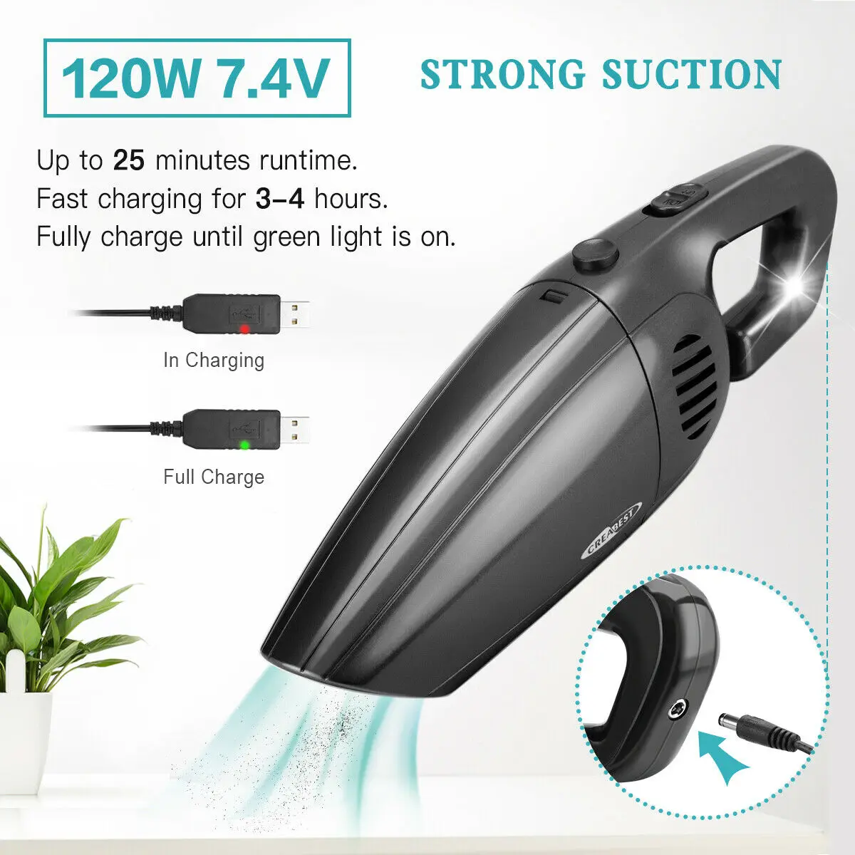 

9000pa Portable HandHeld Vacuum Cleaner Cordless Home Car Pet Hair Rechargeable Car Vacuum Cleaner Wet&Dry 120W Cleaner