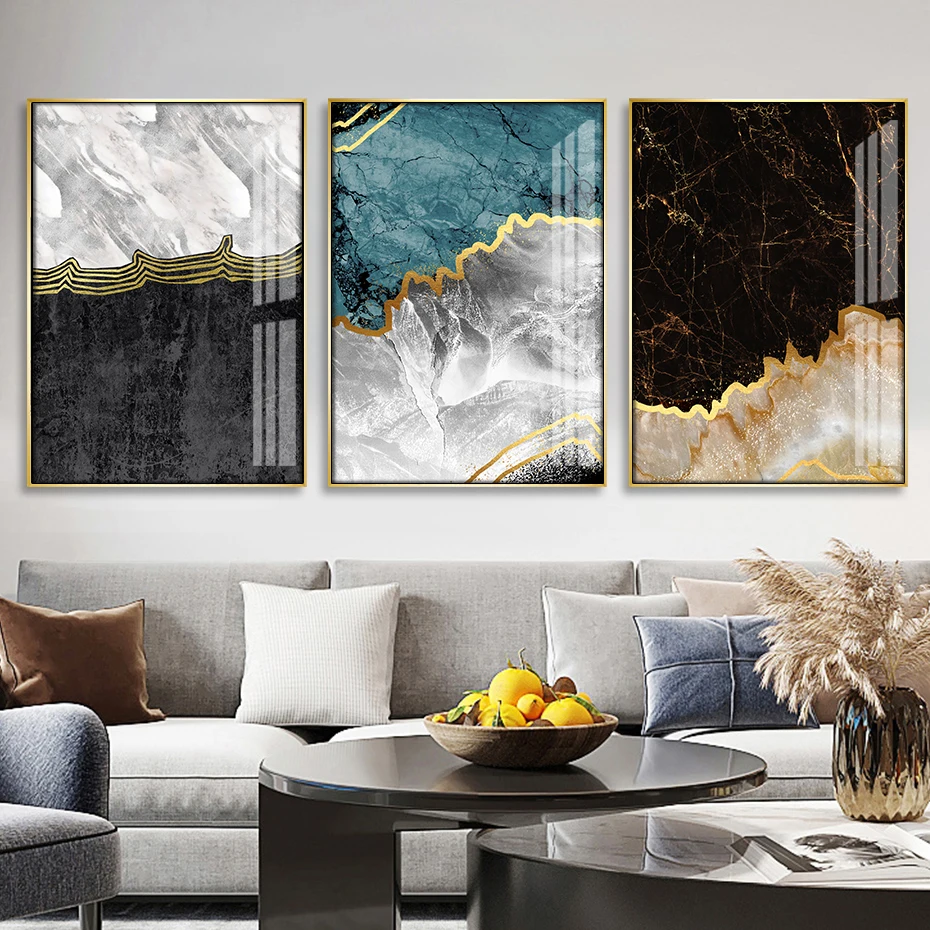 

Abstract Black and Blue Marble Canvas Painting Gold Texture Background Poster and Print Wall Art Picture Living Room Home Decor