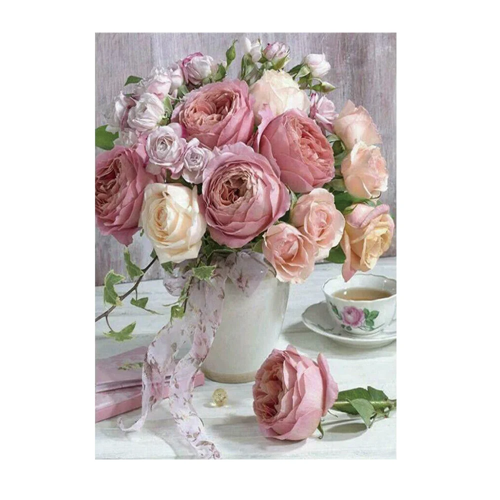 

5D DIY diamante pintura patrón de mosaico completo flor rosa arte bordado flor punto de cruz decoración del hogar
