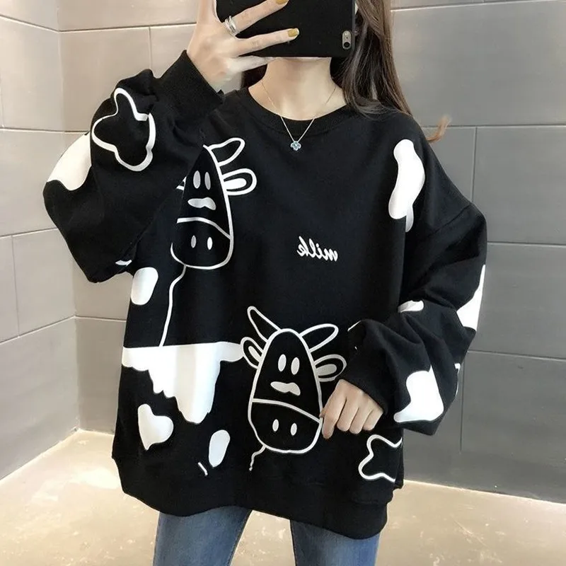 

Women's hooded spring and autumn thin loose Korean style top coat spring 2021 new cow foreign style sweater female ins tide