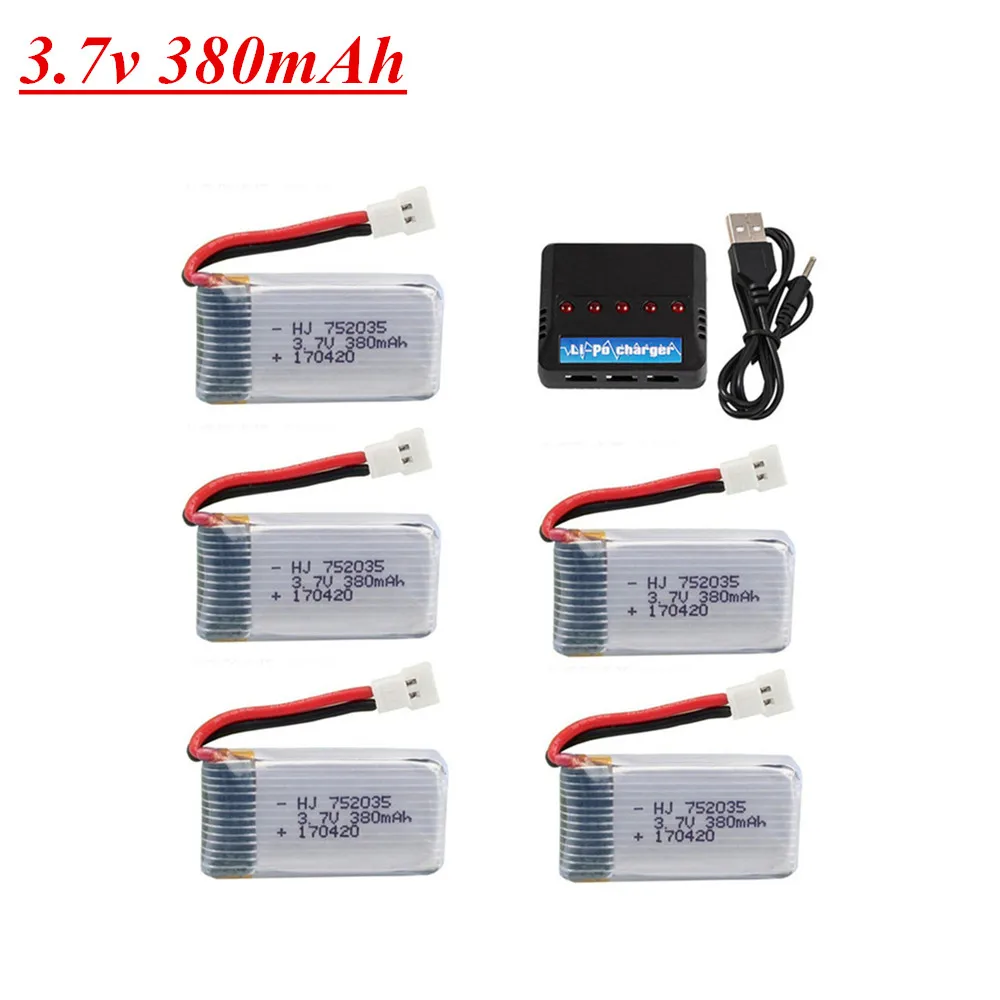 Аккумулятор Lipo 3 7 в 380 мАч 752035 для Hubsan X4 H107 H107L H107D JD385 JD388 запасные части
