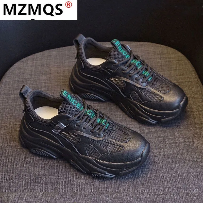 

Spring Women Vulcanized Shoes 2021 New Fashion Mesh Breathable Women's Casual Shoes Round Head Lace-up Light Walking Dad Shoes