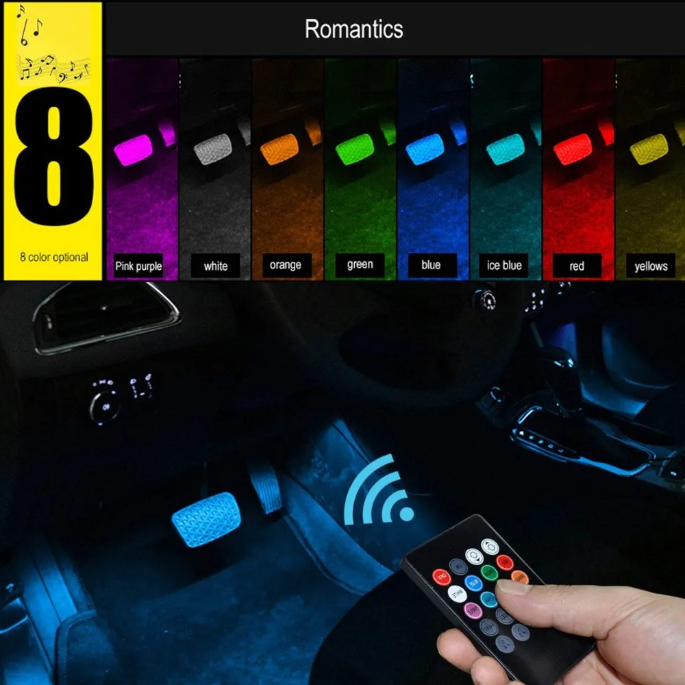 4x12LED автомобиля атмосферная лампа для ног с сигареты светильник er пульт дистанционного управления/несколько режимов Авто Светодиодная лента RGB окружающей среды светильник