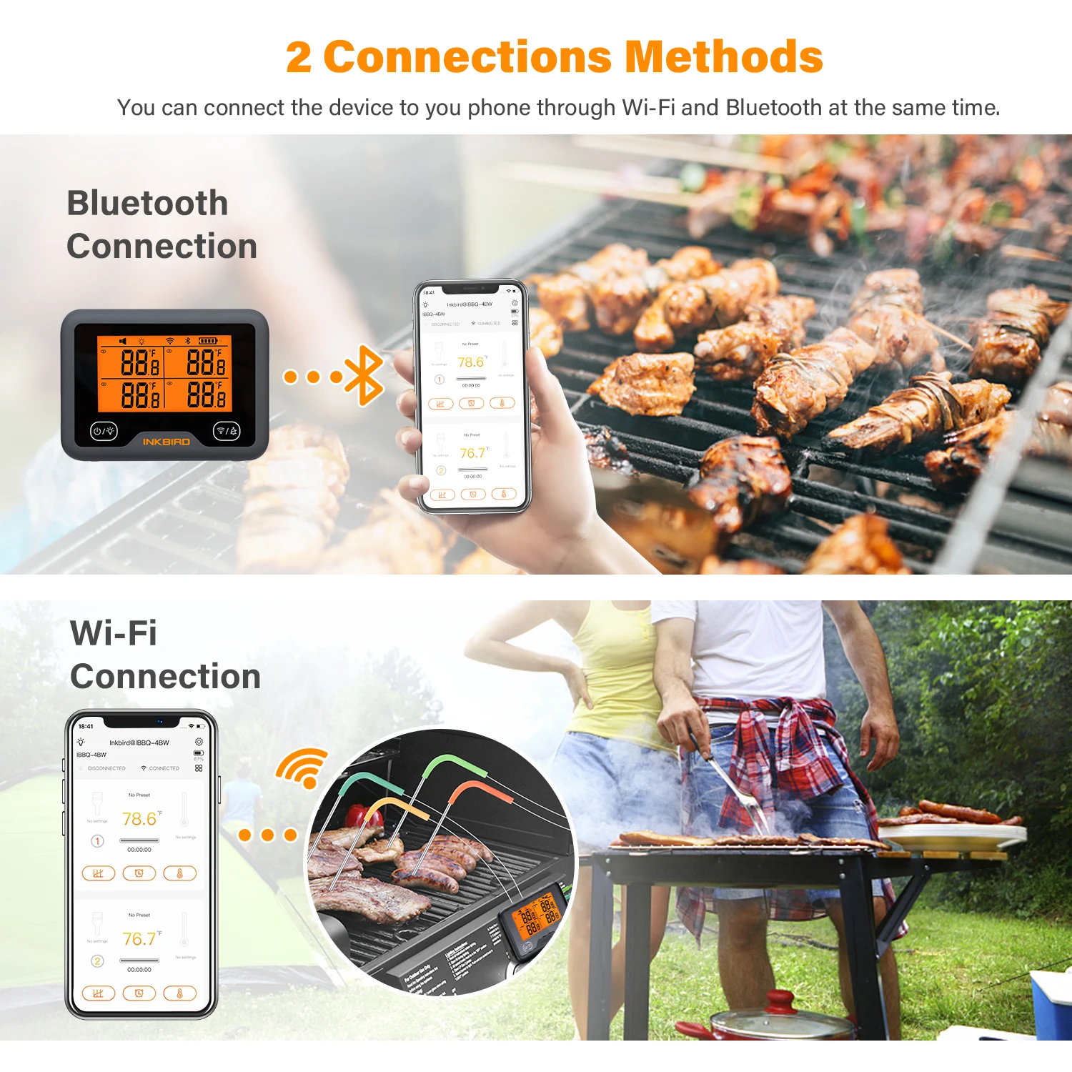 

Inkbird Wi-Fi&Bluetooth Grill Thermometer IBBQ-4BW Electronic Magnet Temperature Sensor for BBQ Smoker Oven Kitchen Android&iOS