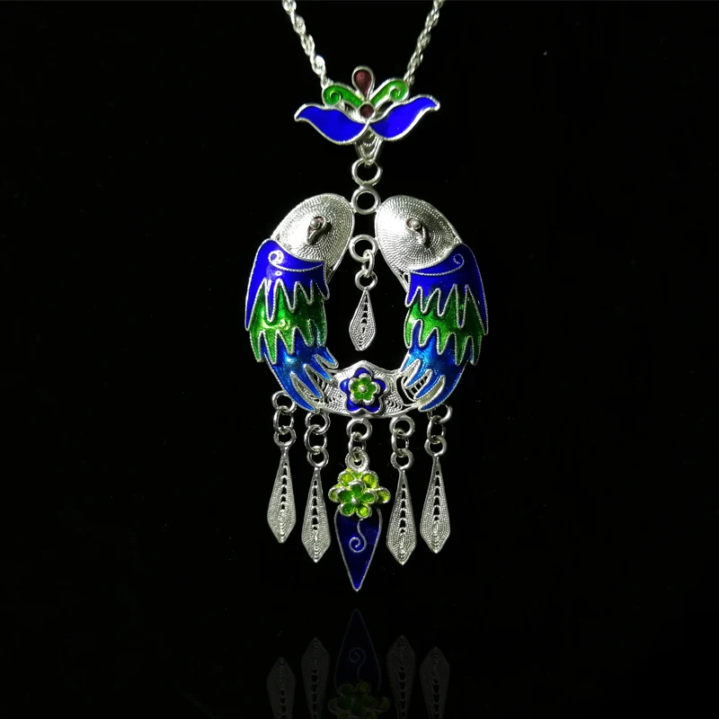 Женское винтажное ожерелье из серебра 999 пробы с подвеской в виде синей