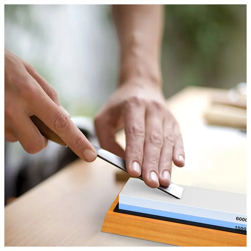 

Premium Sharpening Stone 2 Side Grit 1000/6000 Whetstone | Best Kitchen Knife Sharpener Waterstone | NonSlip Bamboo Base & Angle