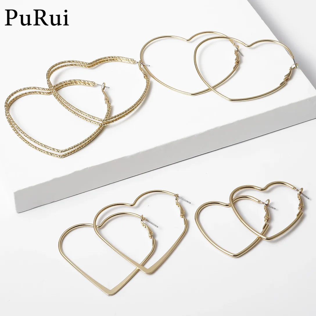 

Purui 4Pairs/Set Circle Heart-shaped Love Earrings Women Simple Gold Color Big Circle Hoop Earrings Korea Ear Fashion Jewelry