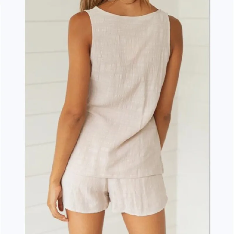 

Sexy Deep V-neck Women Pajama Sets 2020 Summer Casual Single Breasted Loose Pajamas Sleeveless