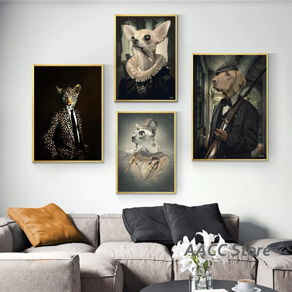 

Leopards Dog Canvas Painting Wall Art Posters And Prints Funny Animals Get Clothes for Scandinavian Cuadros Room Home Decoration