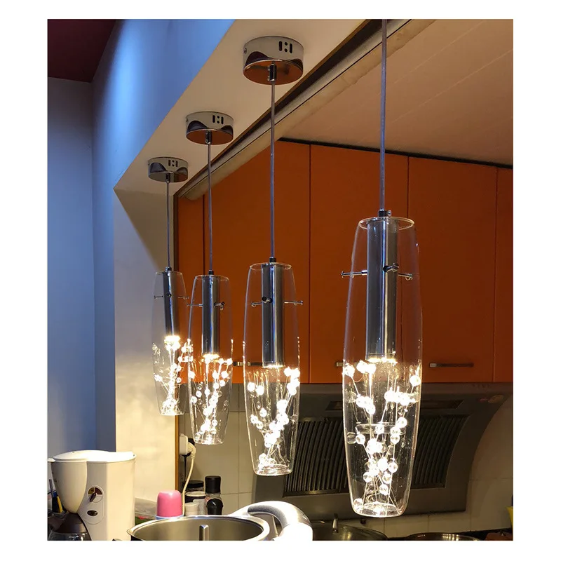 

Modern minimalist led restaurant light 3 dining room crystal chandelier glass single head creative decorative chandelier
