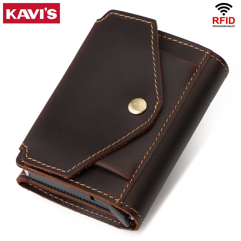 

Кошелек мужской кожаный, с RFID-защитой, винтажный, с отделением для монет и удостоверения личности